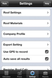 image of Roofing Calculator v2 - Settings Screen