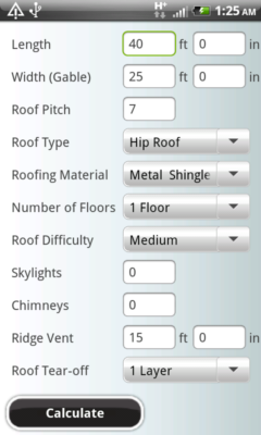 Image of Roofing Calculator app main screen